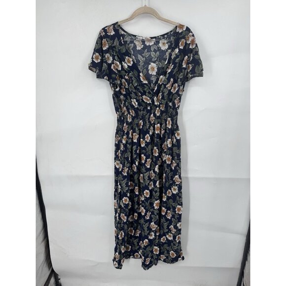 Kindred Floral Midi Dress Women Plus Size 2X Navy Blue Preppy Peasant Prairie - Picture 1 of 7
